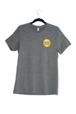 Bjorn Qorn grey T-shirt on clothes hanger.