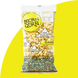 Bjorn Qorn Classic 3oz bag on yellow background. 