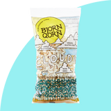 Bjorn Qorn cloudy, salty, 3oz bag on blue background. 