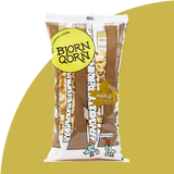 Bjorn Qorn Maple 3oz bag on mustard yellow background. 