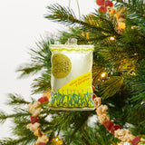 ornament in front of a tree