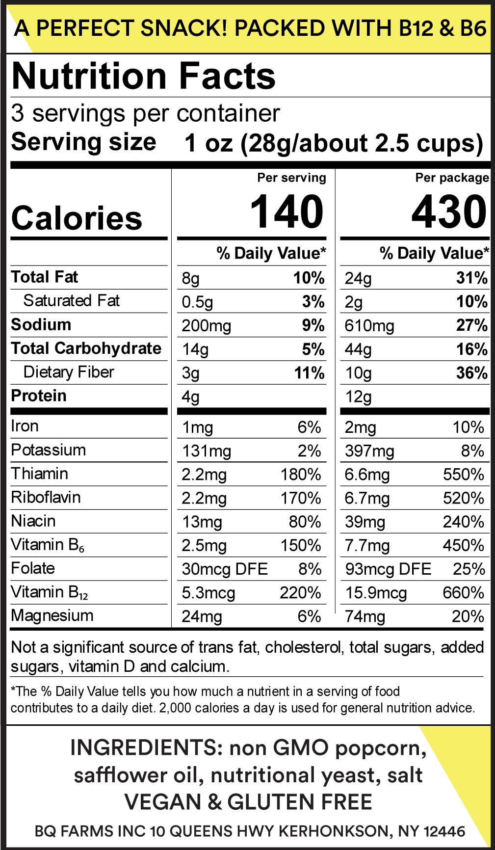 Image of BjornQorn classic 3oz nutritional label
